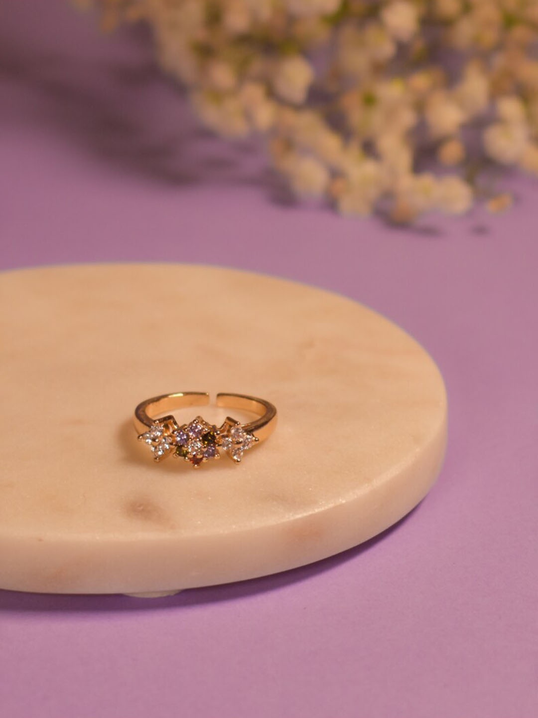 

SALTY Stone Studded Tennis Finger Ring, Gold