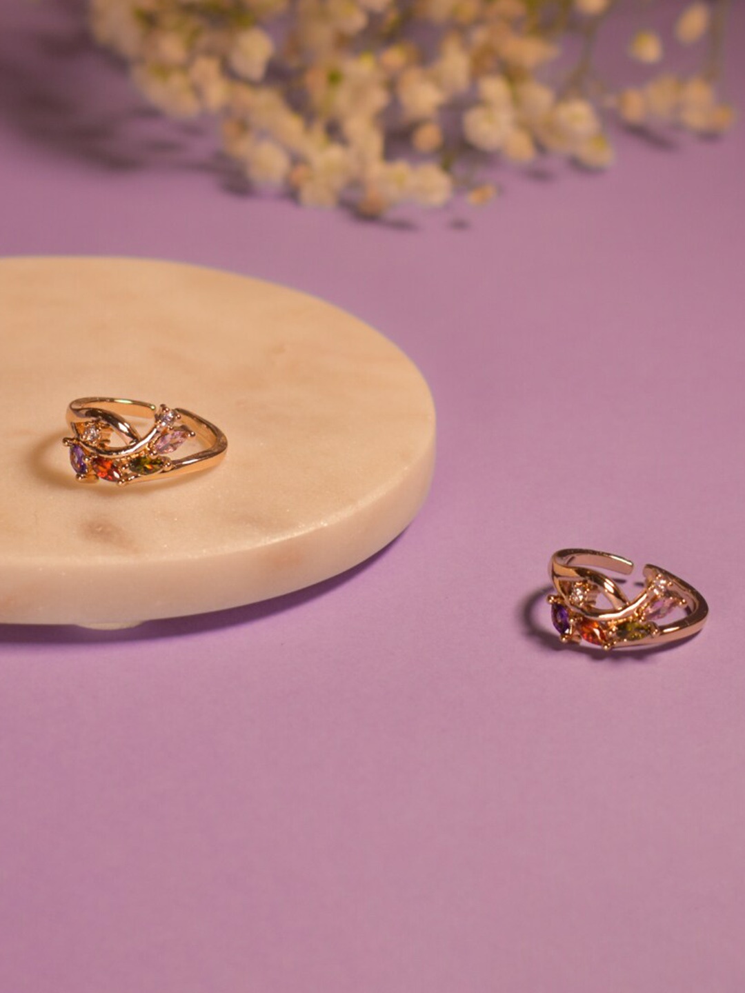 

SALTY Stone-Studded Adjustable Finger Ring, Gold