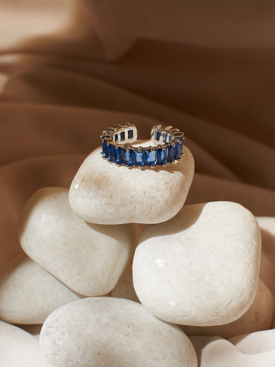 

SALTY Stone Studded Adjustable Tennis Ring, Blue