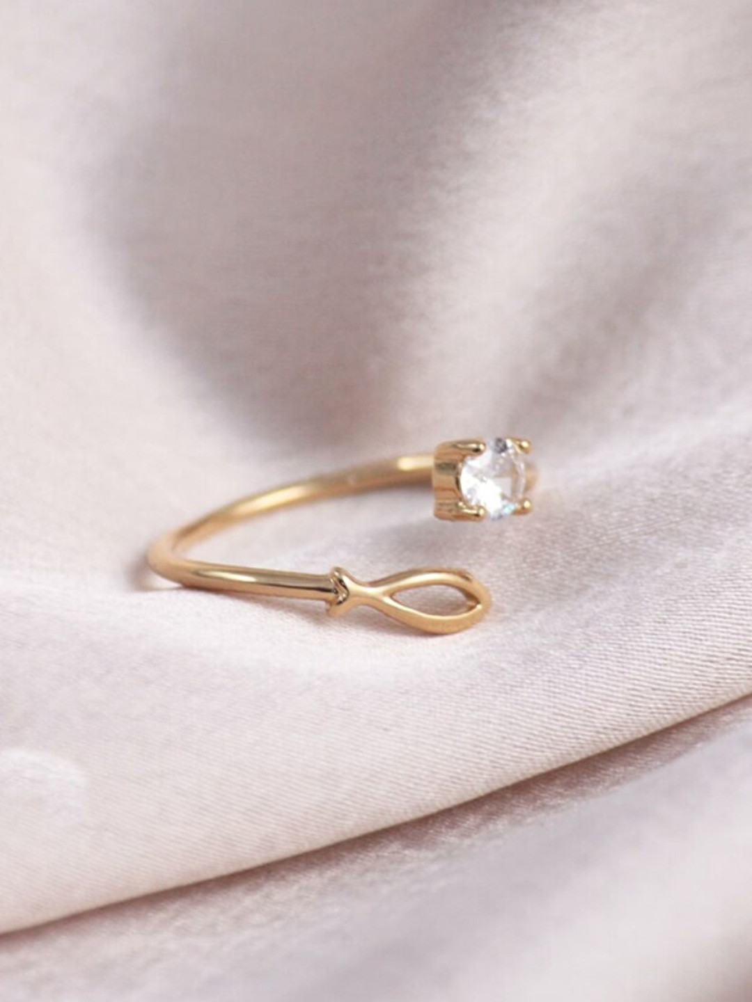 

SALTY Stone Studded Adjustable Finger Ring, Gold