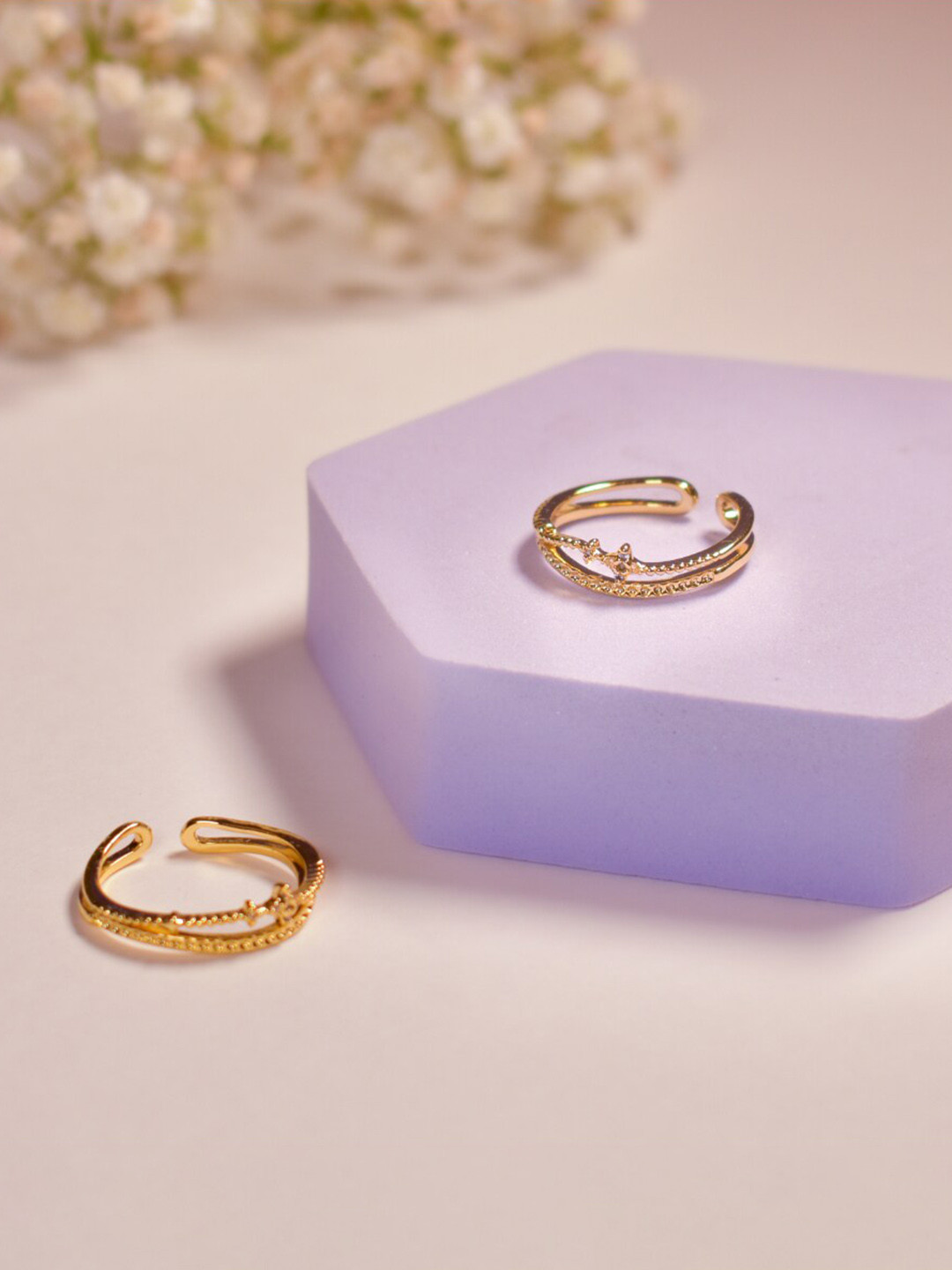 

SALTY Stone-Studded Adjustable Finger Ring, Gold