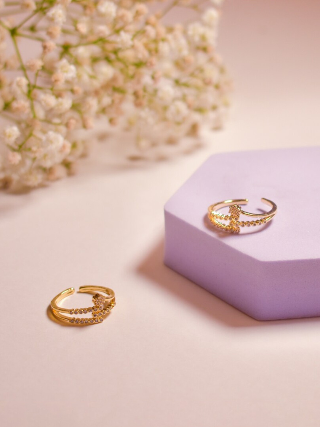 

SALTY Stone Studded Adjustable Finger Ring, Gold