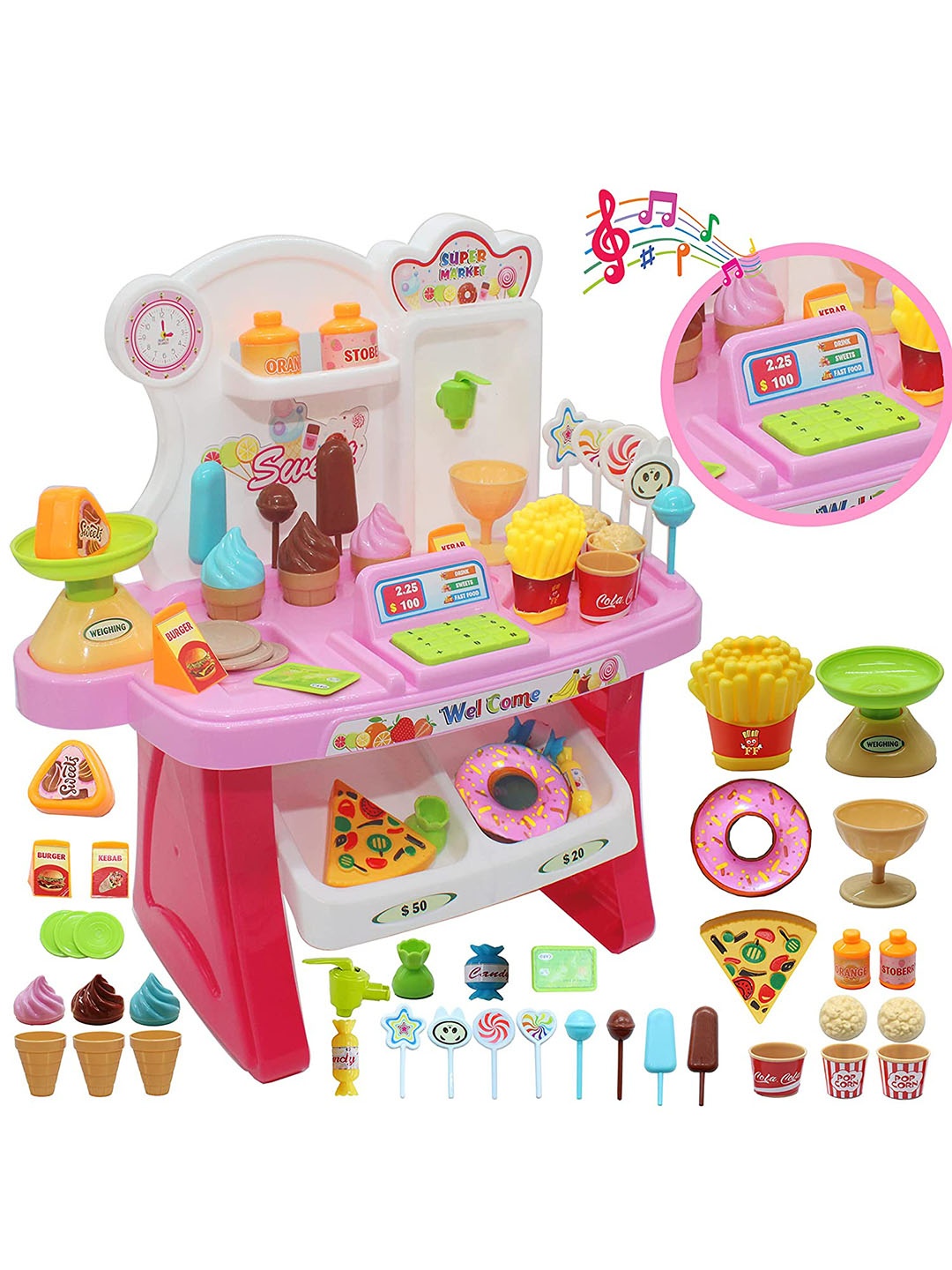 OPINA Kids Role Pretend Play Set Mini Home Supermarket Set, Pink