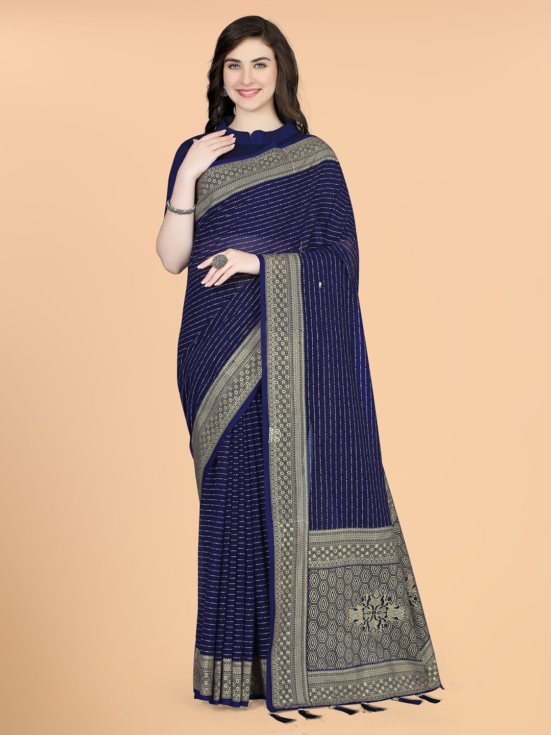 

KALINI Woven Design Zari Silk Cotton Paithani Saree, Blue