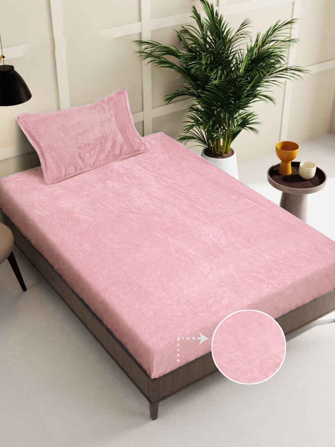 

FABINALIV Pink Solid 300 TC Woollen Single Bedsheet with Pillow Cover