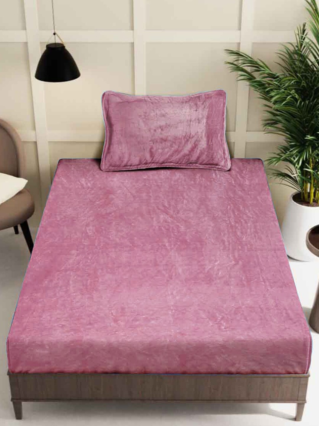 

FABINALIV Pink Solid 300 TC Woollen Single Bedsheet with Pillow Cover