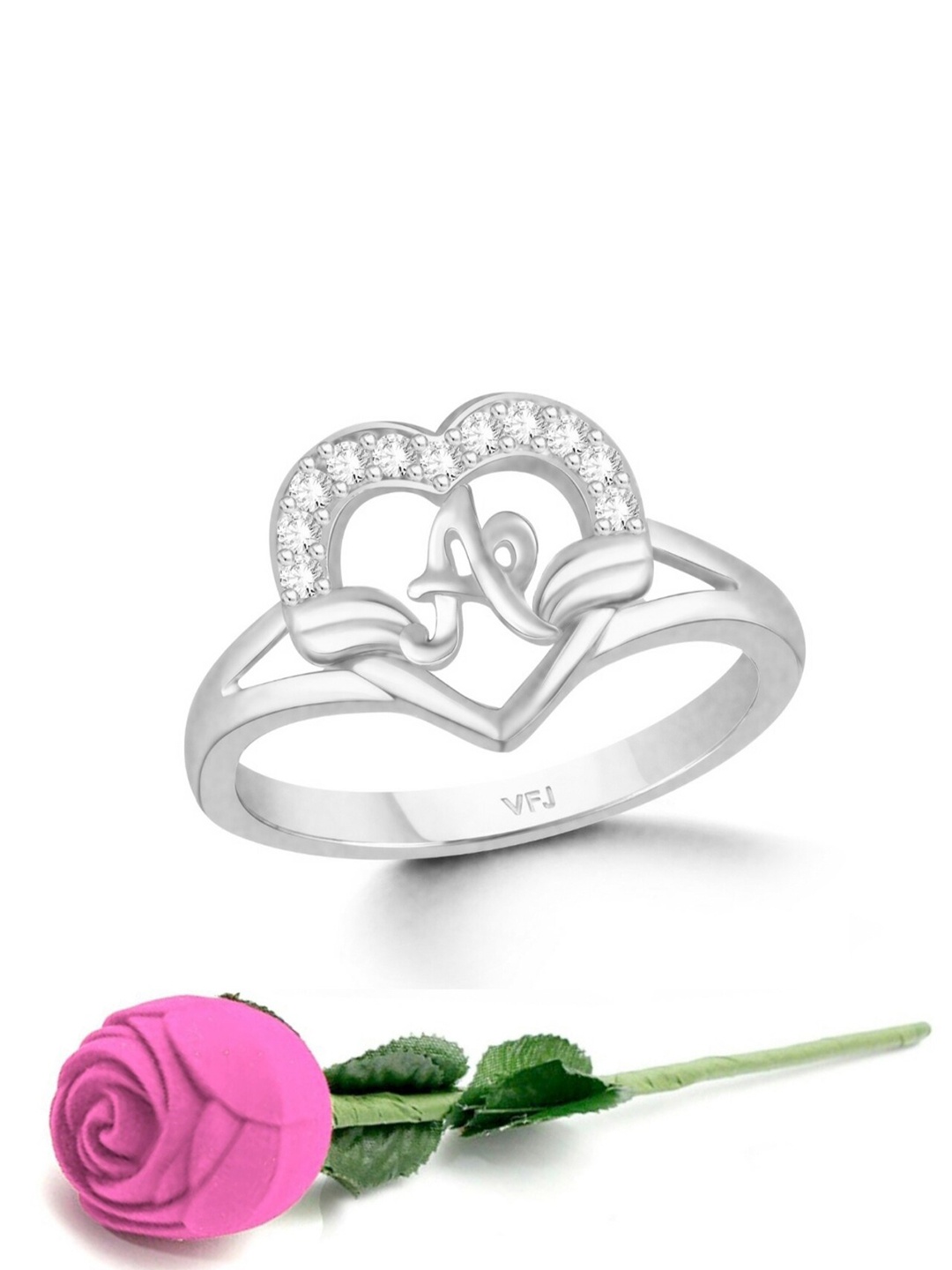 

Vighnaharta Rhodium-Plated Cubic Zirconia-Studded Alphabet A Finger Ring, Silver