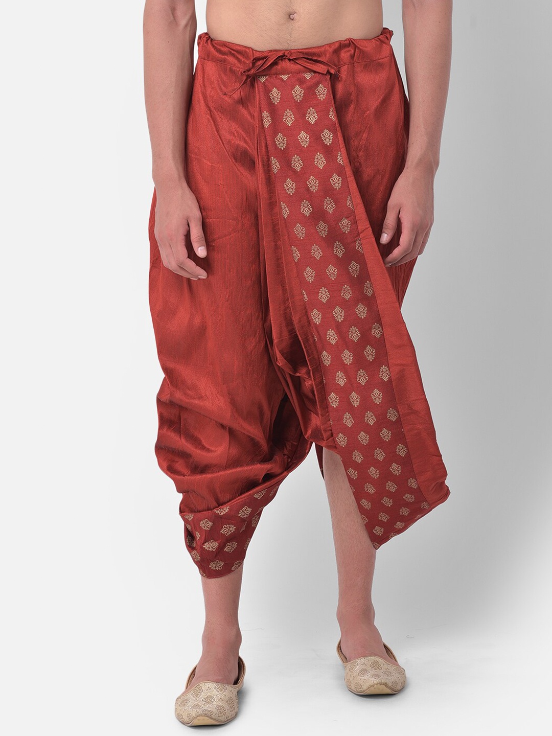 

DEYANN Men Printed Dupion Silk Dhoti Pant, Red