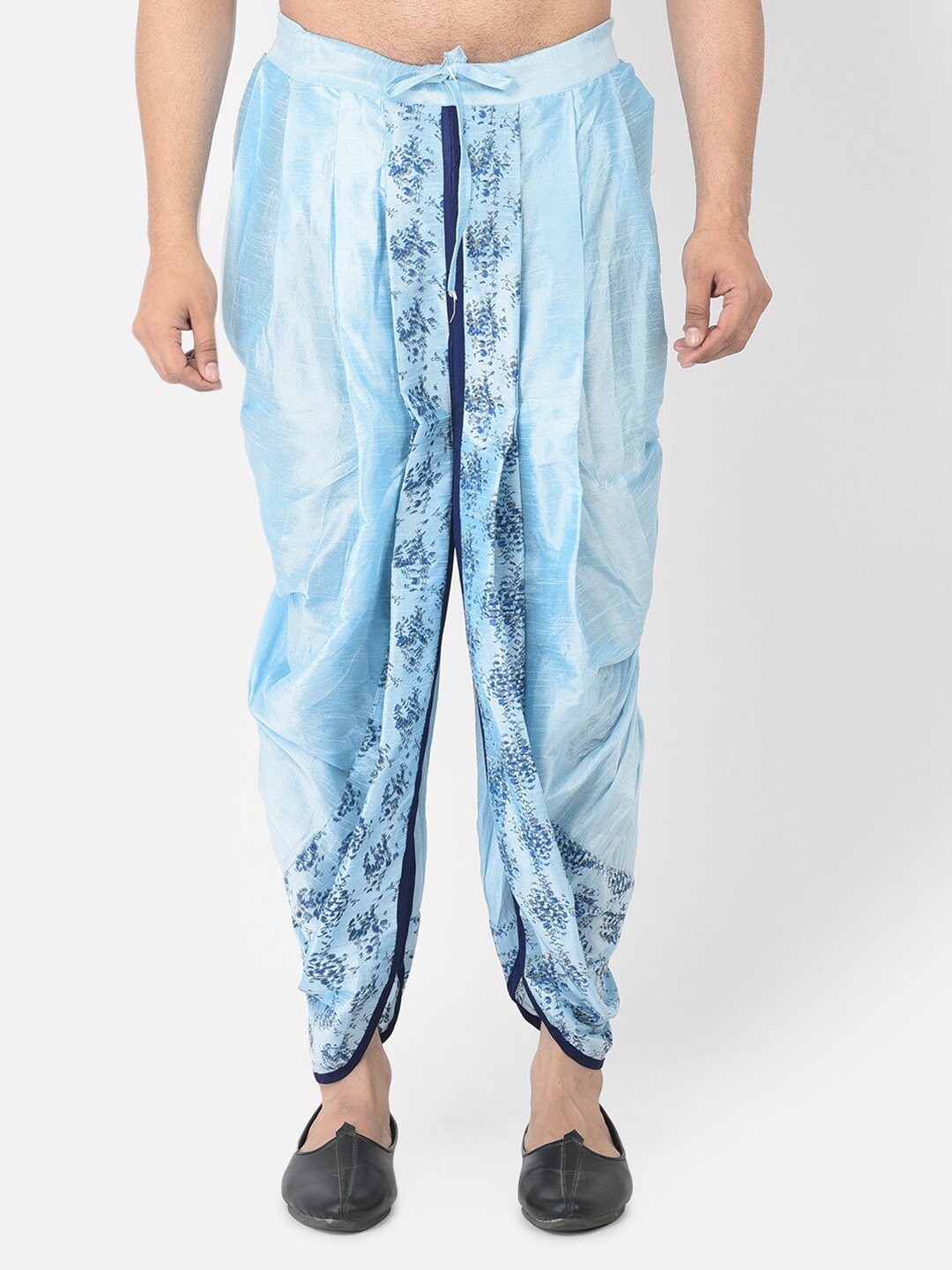 

DEYANN Men Floral Printed Dupion Silk Dhoti Pant, Blue