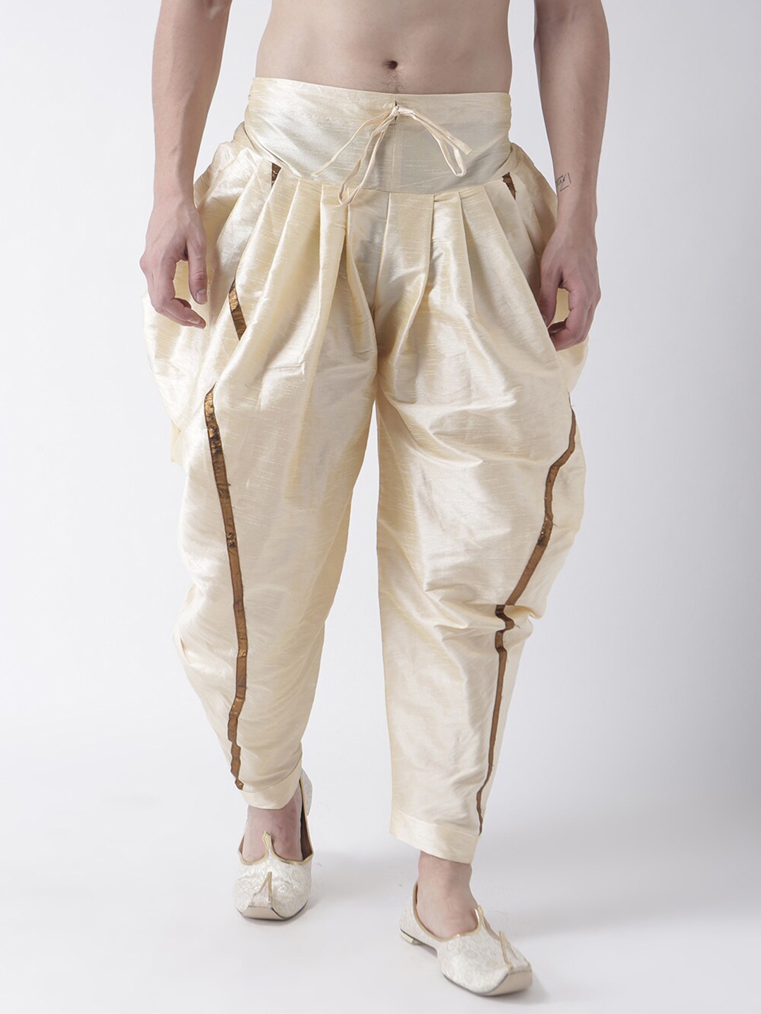 

DEYANN Men Loose-Fit Dupion Silk Dhoti Pants, Cream