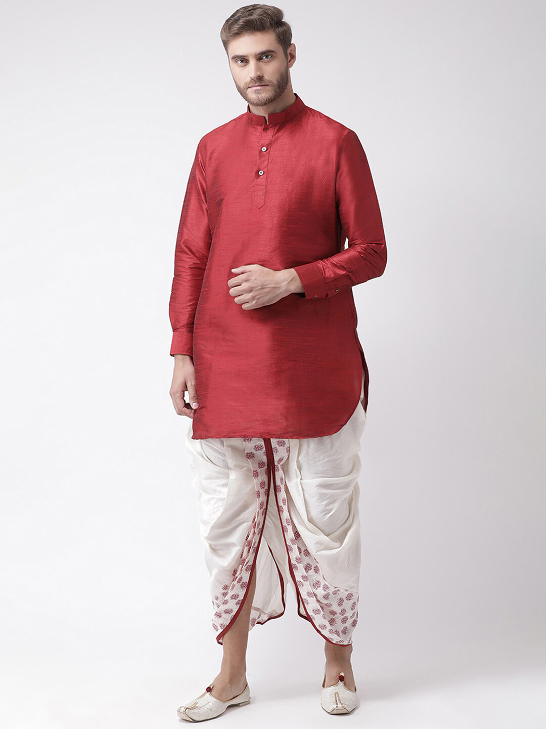 

DEYANN Men Printed Dupion Silk Dhoti Pant, Off white