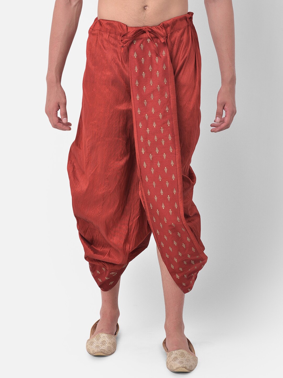 

DEYANN Men Geometric Printed Dupion Silk Dhoti Pant, Rust