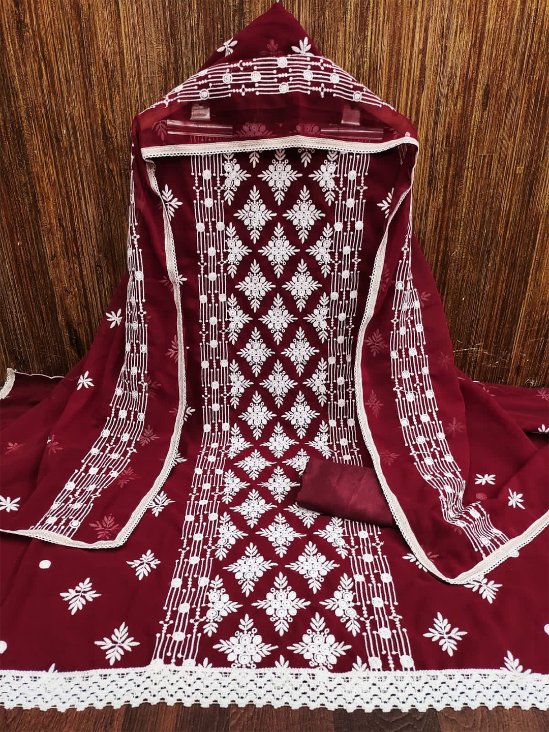 

ZEEPKART Ethnic Motifs Embroidered Unstitched Dress Material, Maroon