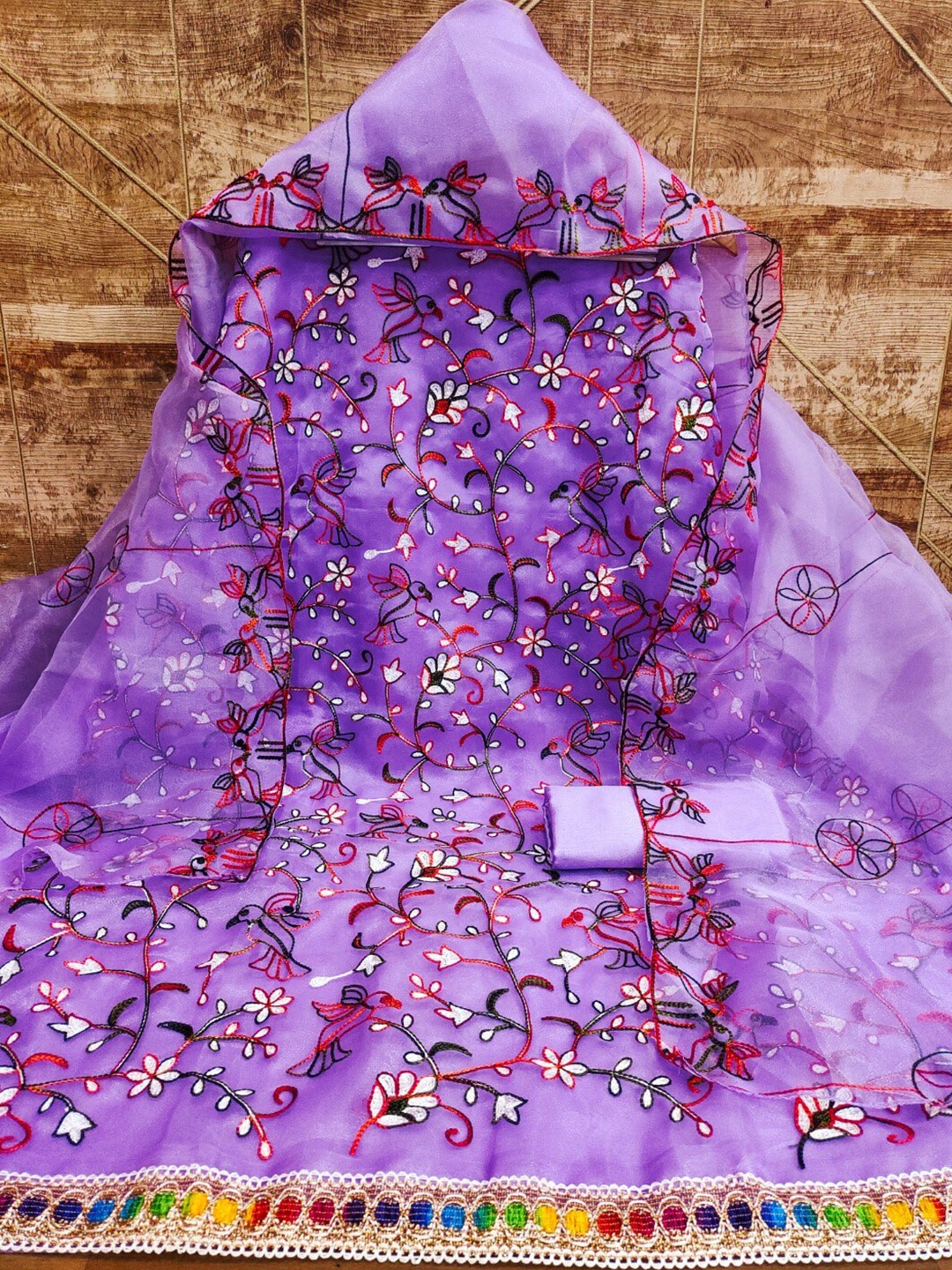 

ZEEPKART Embroidered Organza Unstitched Dress Material, Lavender
