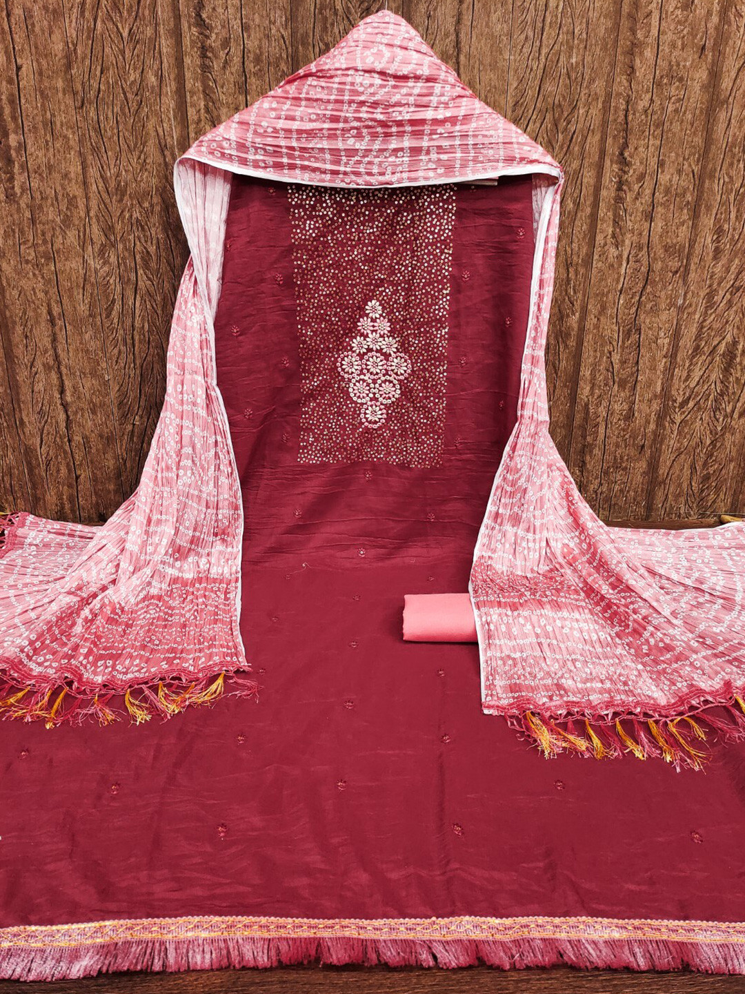 

ZEEPKART Floral Embroidered Dress Material, Maroon
