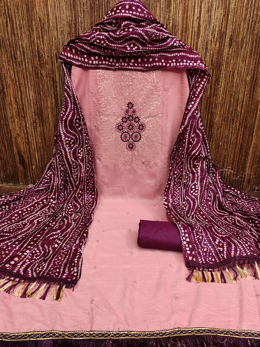 

ZEEPKART Embroidered Unstitched Dress Material, Pink