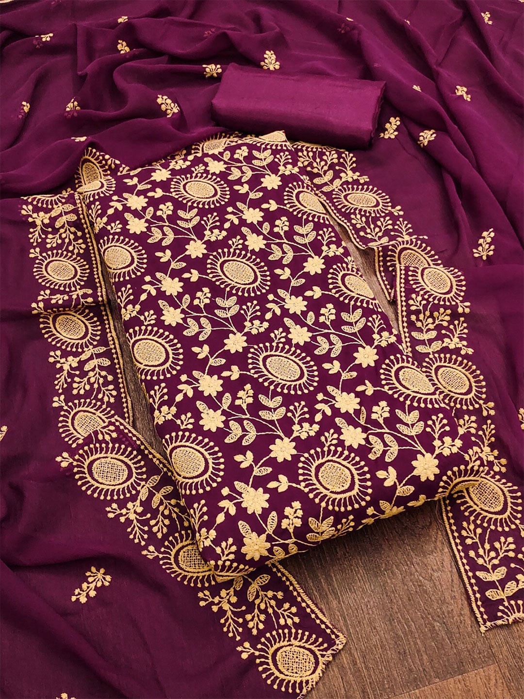 

ZEEPKART Embroidered Unstitched Dress Material, Purple
