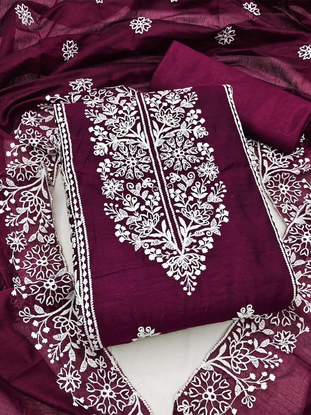 

ZEEPKART Floral Embroidered Unstitched Dress Material, Purple
