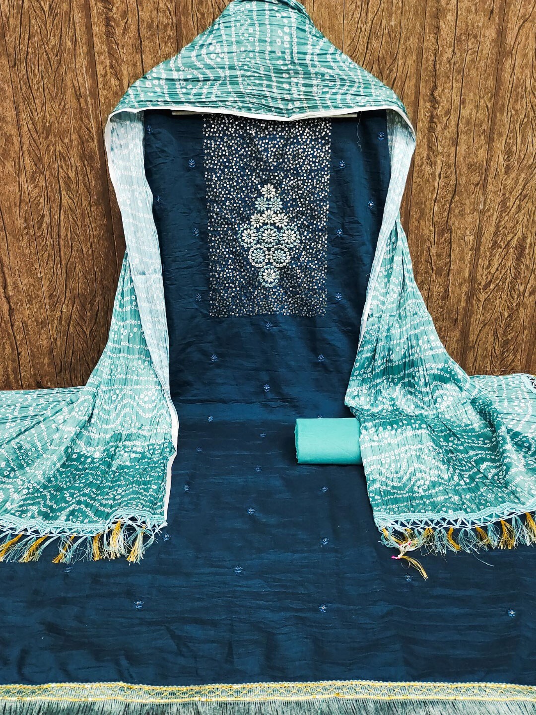 

ZEEPKART Embroidered Unstitched Dress Material, Blue