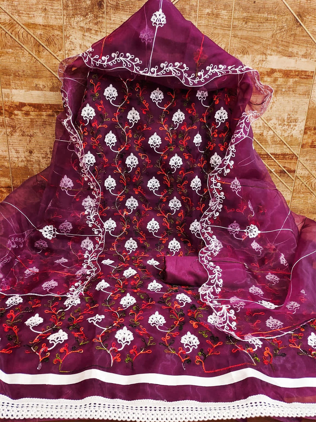 

ZEEPKART Floral Embroidered Dress Material, Purple