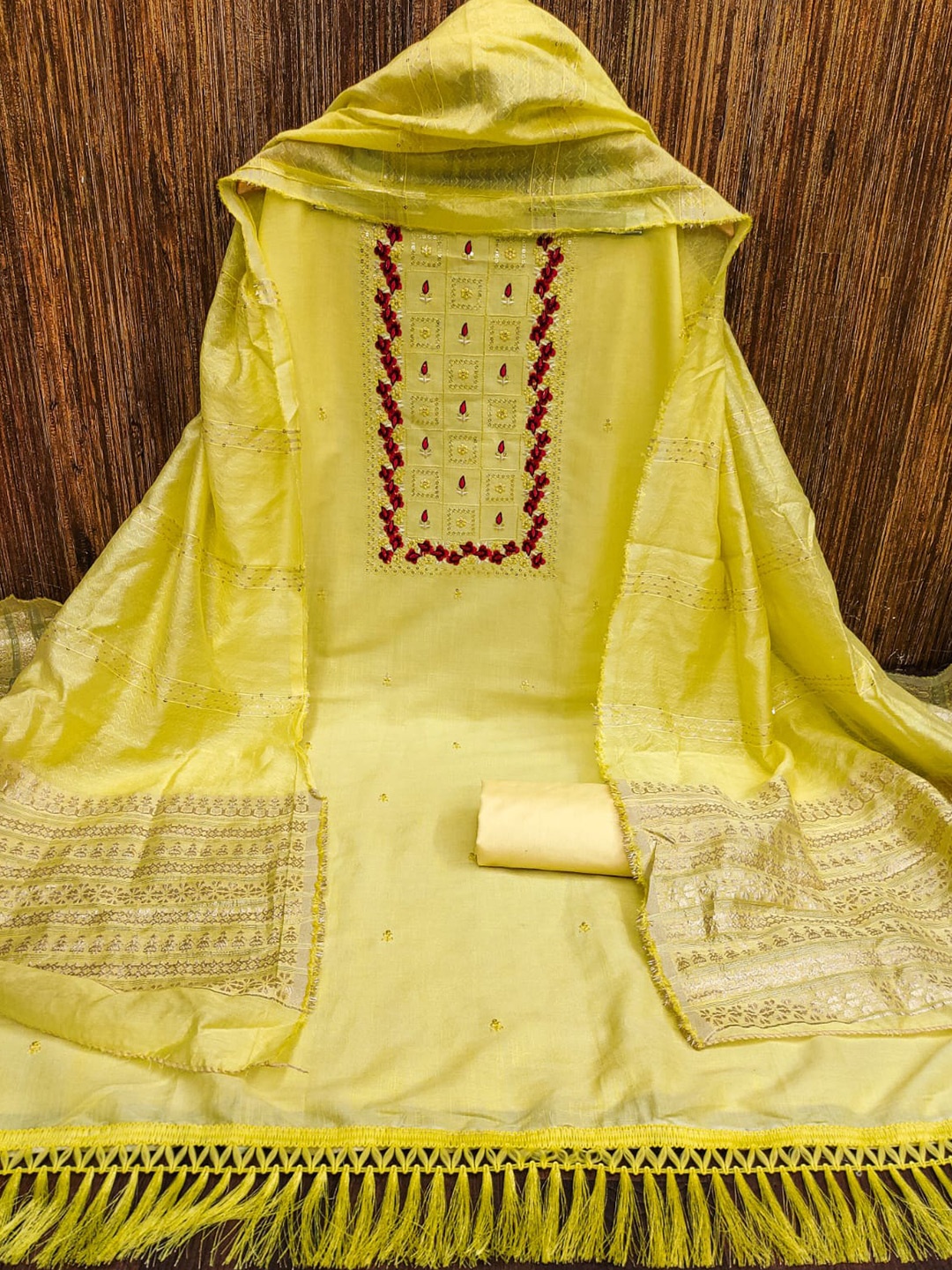 

ZEEPKART Embroidered Unstitched Dress Material, Yellow
