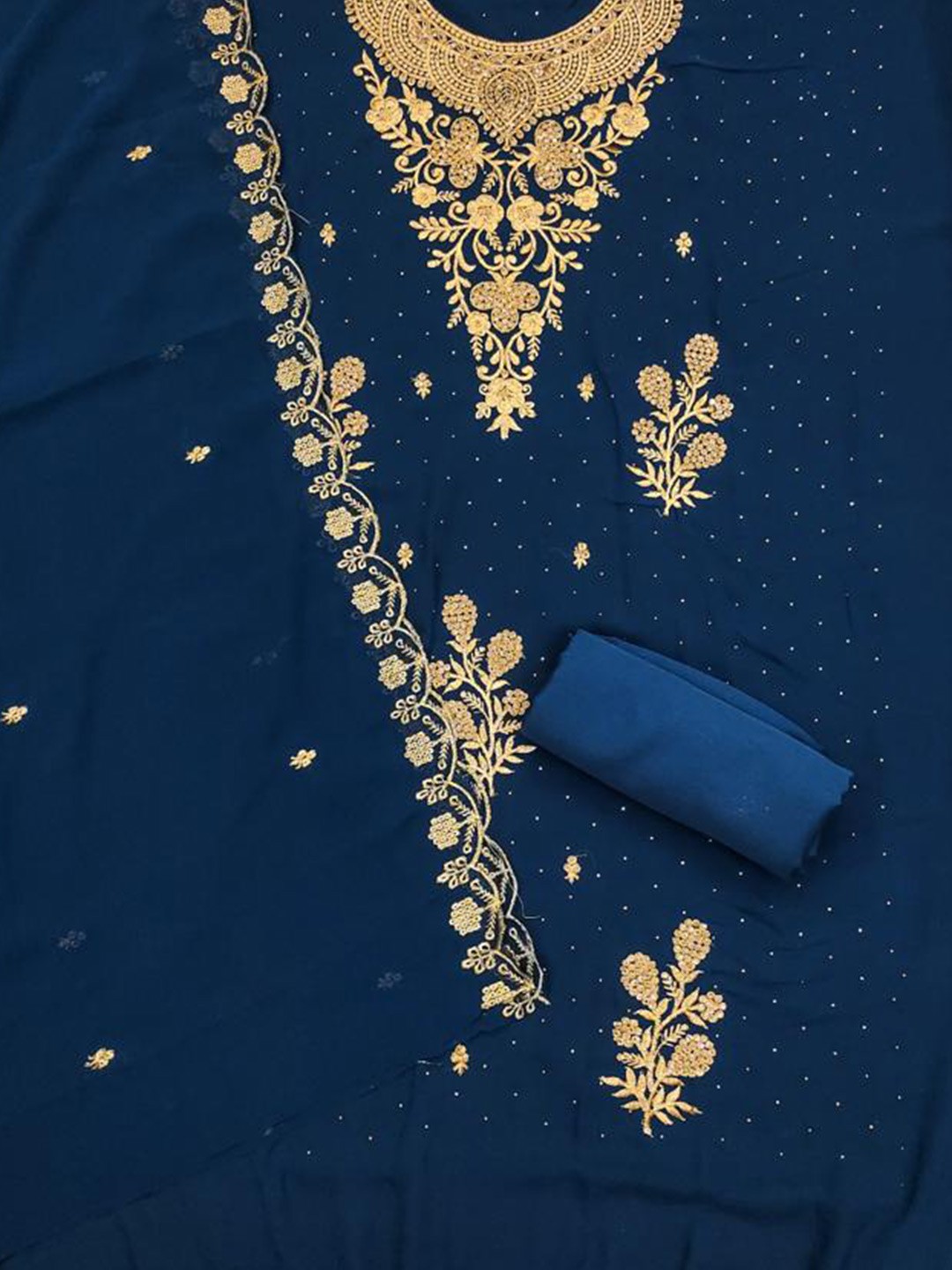 

ZEEPKART Ethnic Motifs Embroidered Unstitched Dress Material, Blue