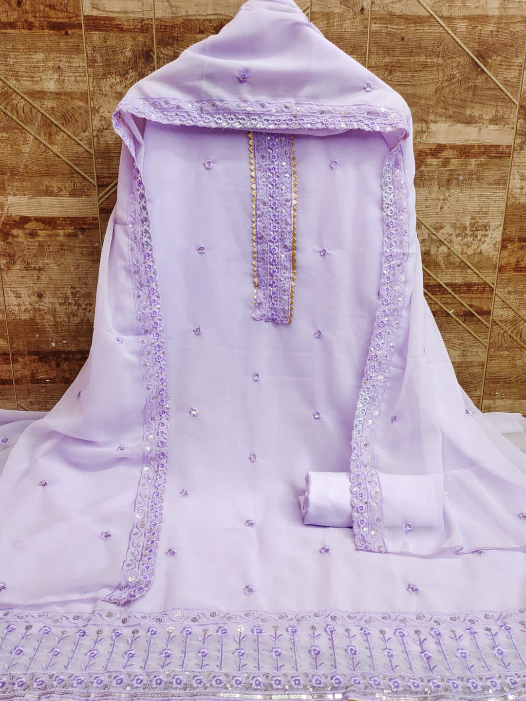 

ZEEPKART Floral Embroidered Dress Material, Lavender