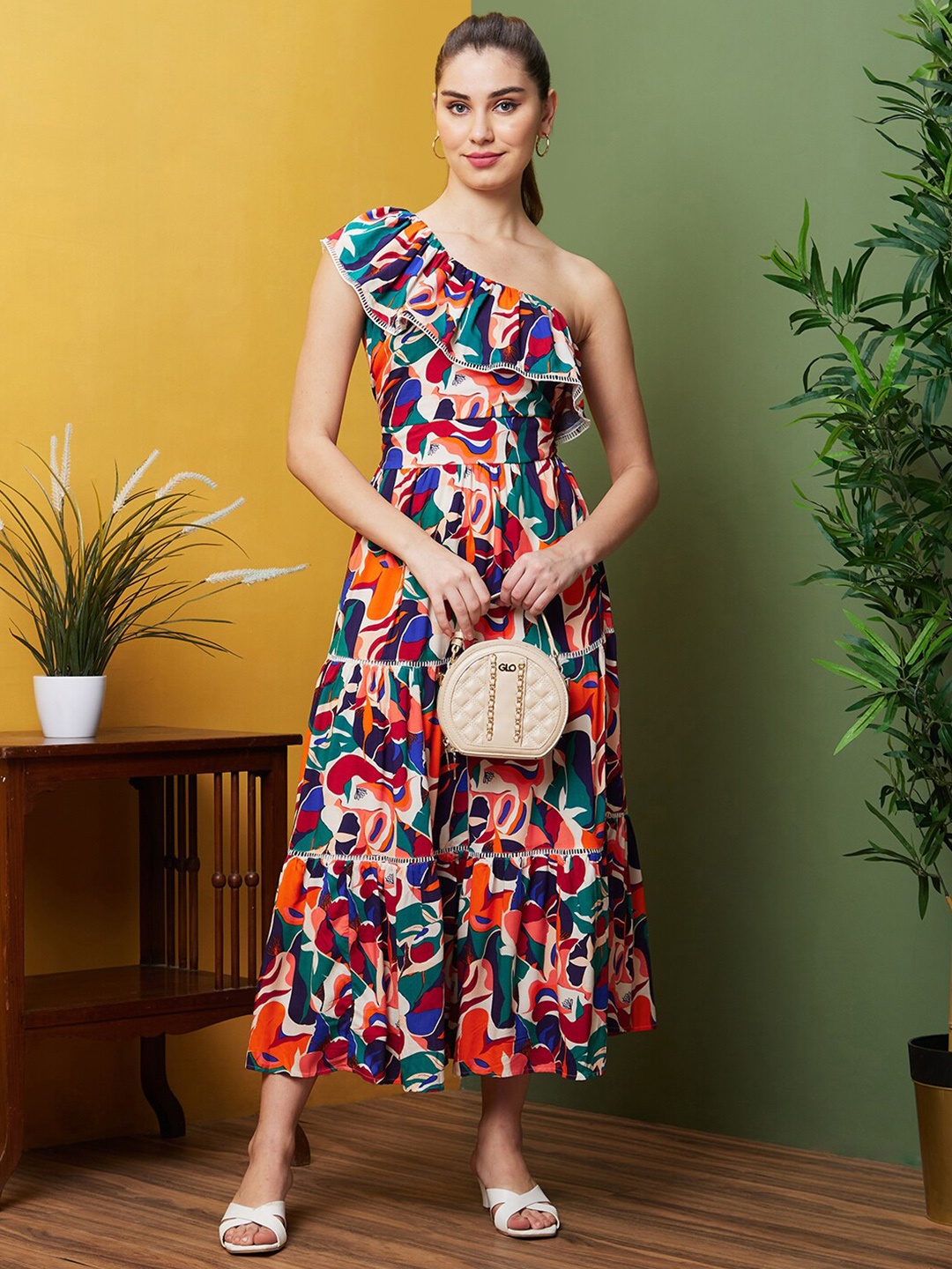 

Globus Women Floral Printed Ruffled Fit & Flare Maxi Dress, Red