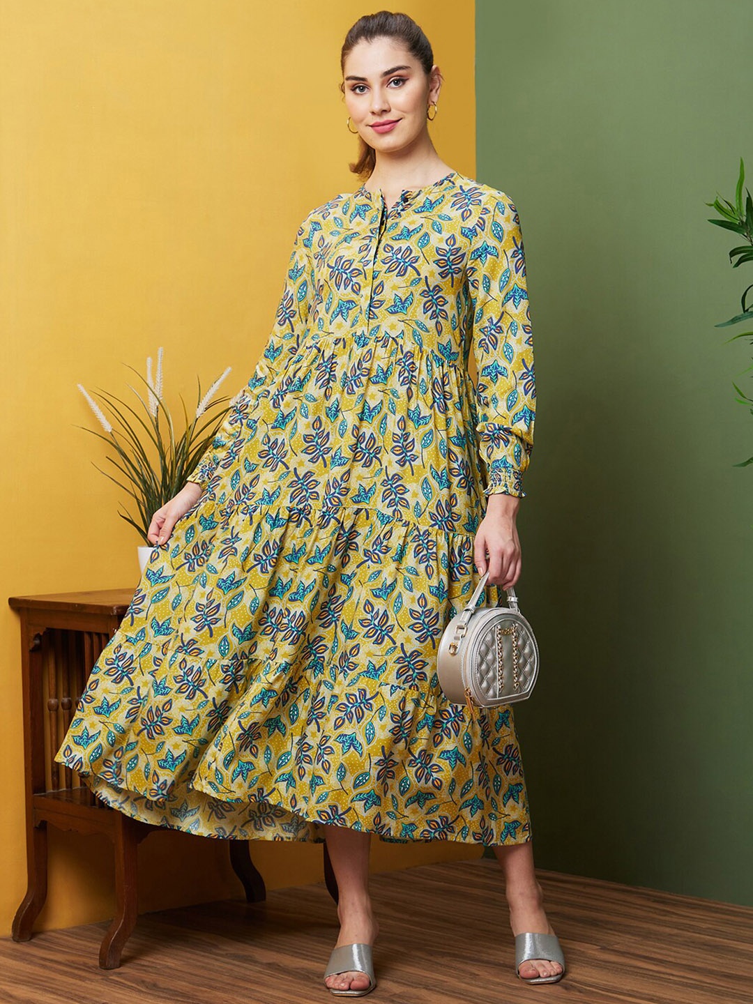 

Globus Tropical Printed Tired Fit & Flare Midi Dress, Yellow