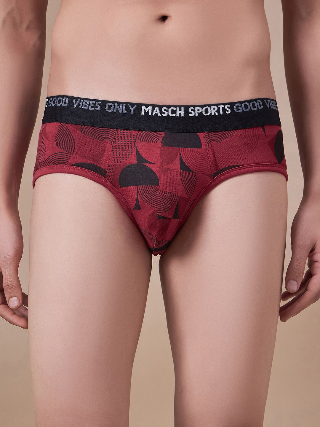 

Masch Sports Mid-Rise Geometric Printed Anti Microbial Basic Briefs BRF-1-PRT-ET-RED