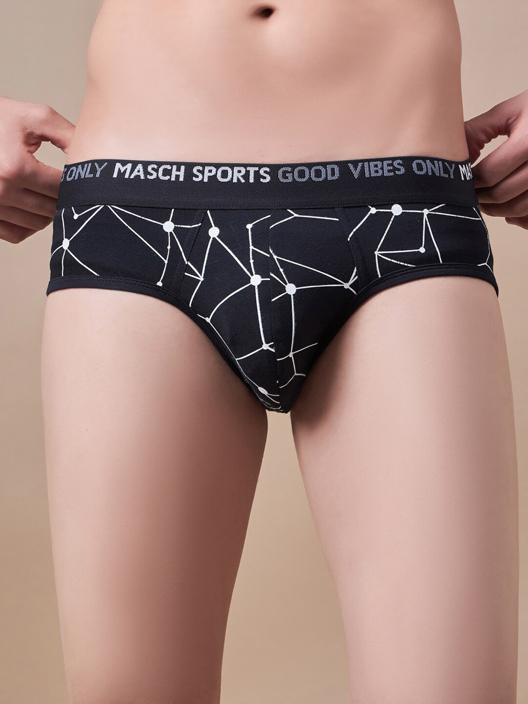 

Masch Sports Mid-Rise Geometric Printed Anti Microbial Basic Briefs BRF-1-PRT-ET-BLK, Black
