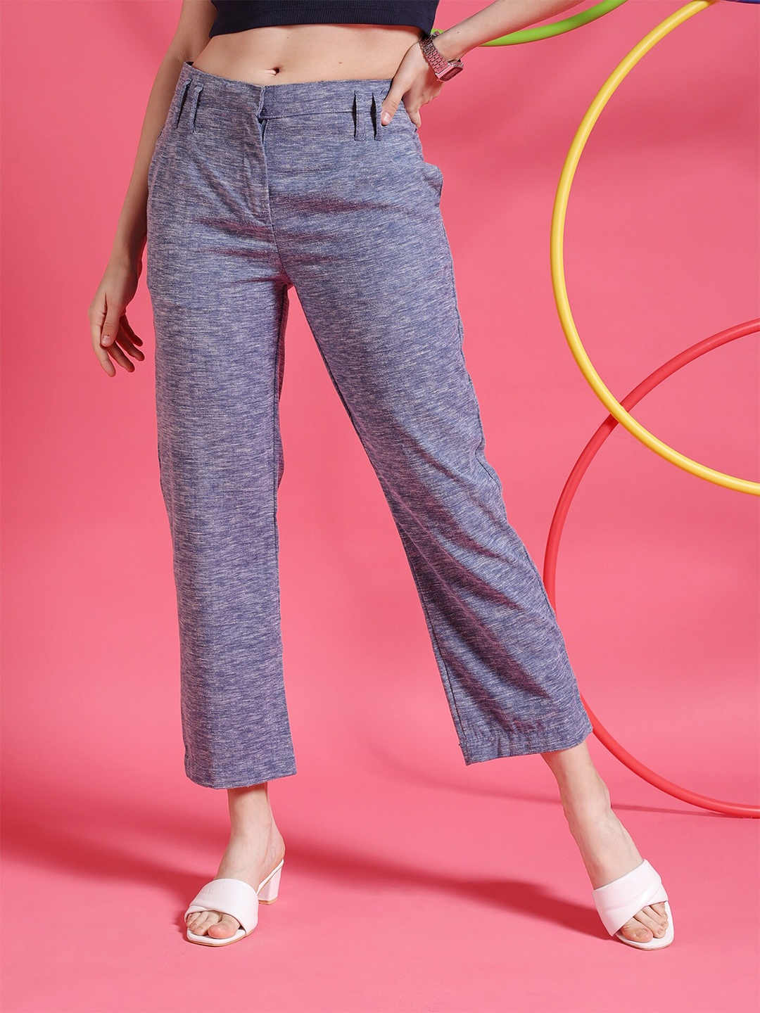 

Freehand by The Indian Garage Co Women Straight Fit Mid Rise Cigarette Trousers, Charcoal