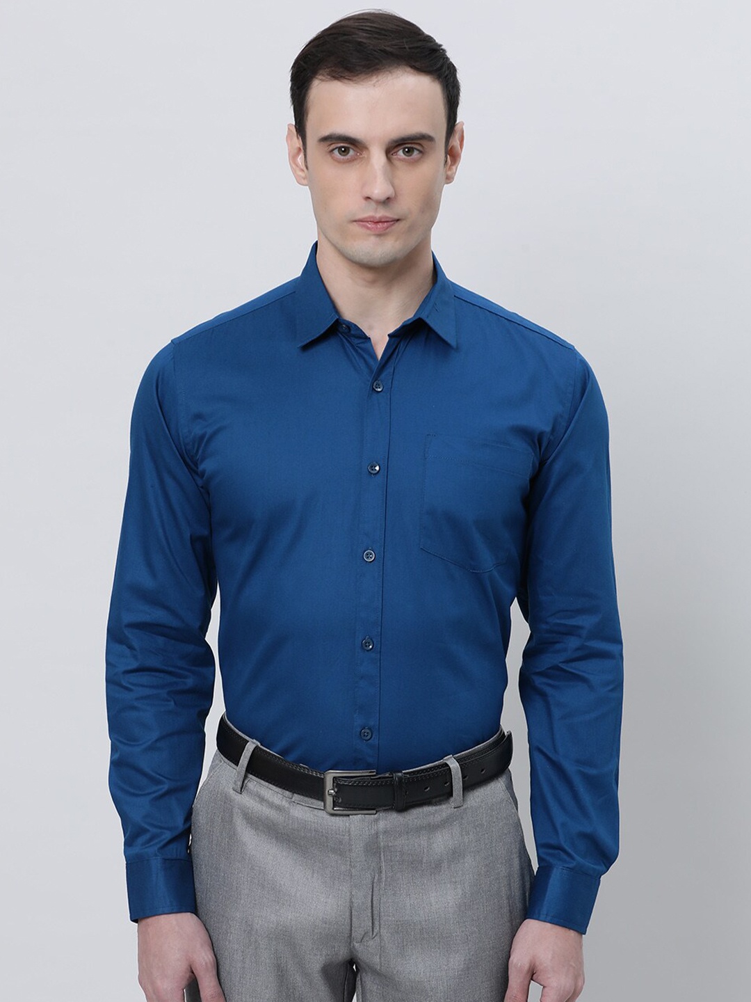 

THE SOUL PATROL Spread Collar Pure Cotton Opaque Formal Shirt, Blue