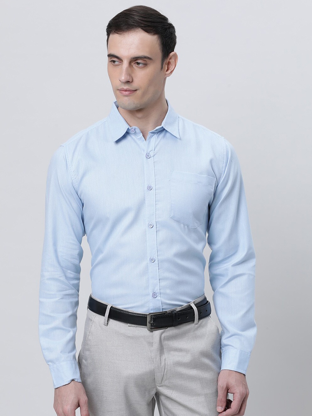 

THE SOUL PATROL Spread Collar Pure Cotton Opaque Formal Shirt, Blue