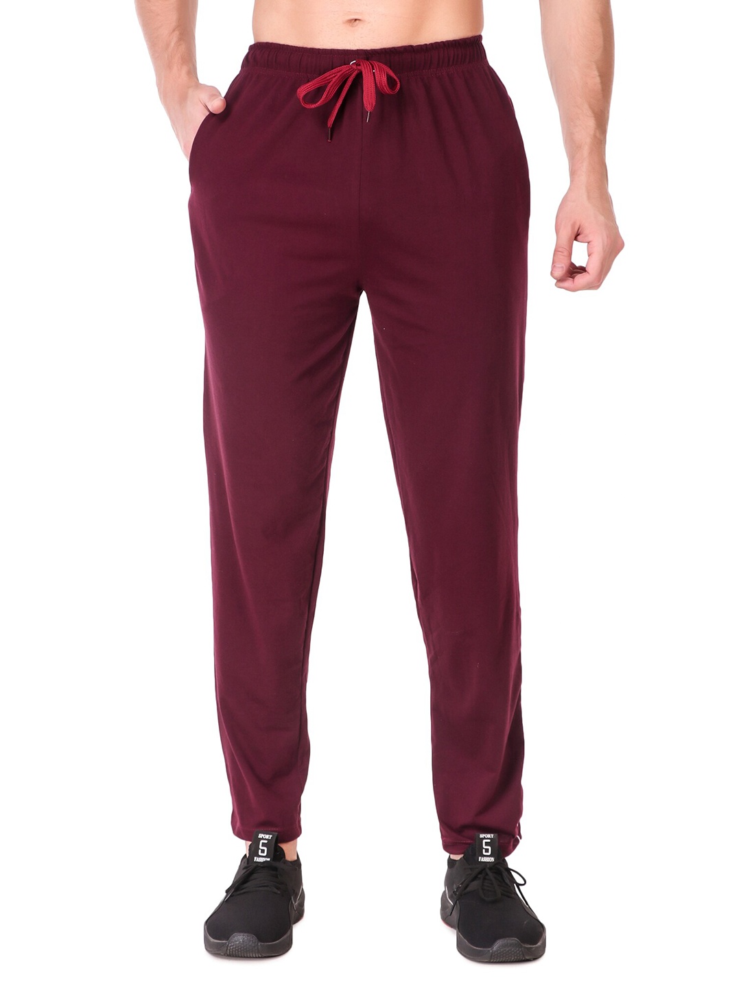 

UZARUS Men Cotton Mid Rise Track Pants, Burgundy