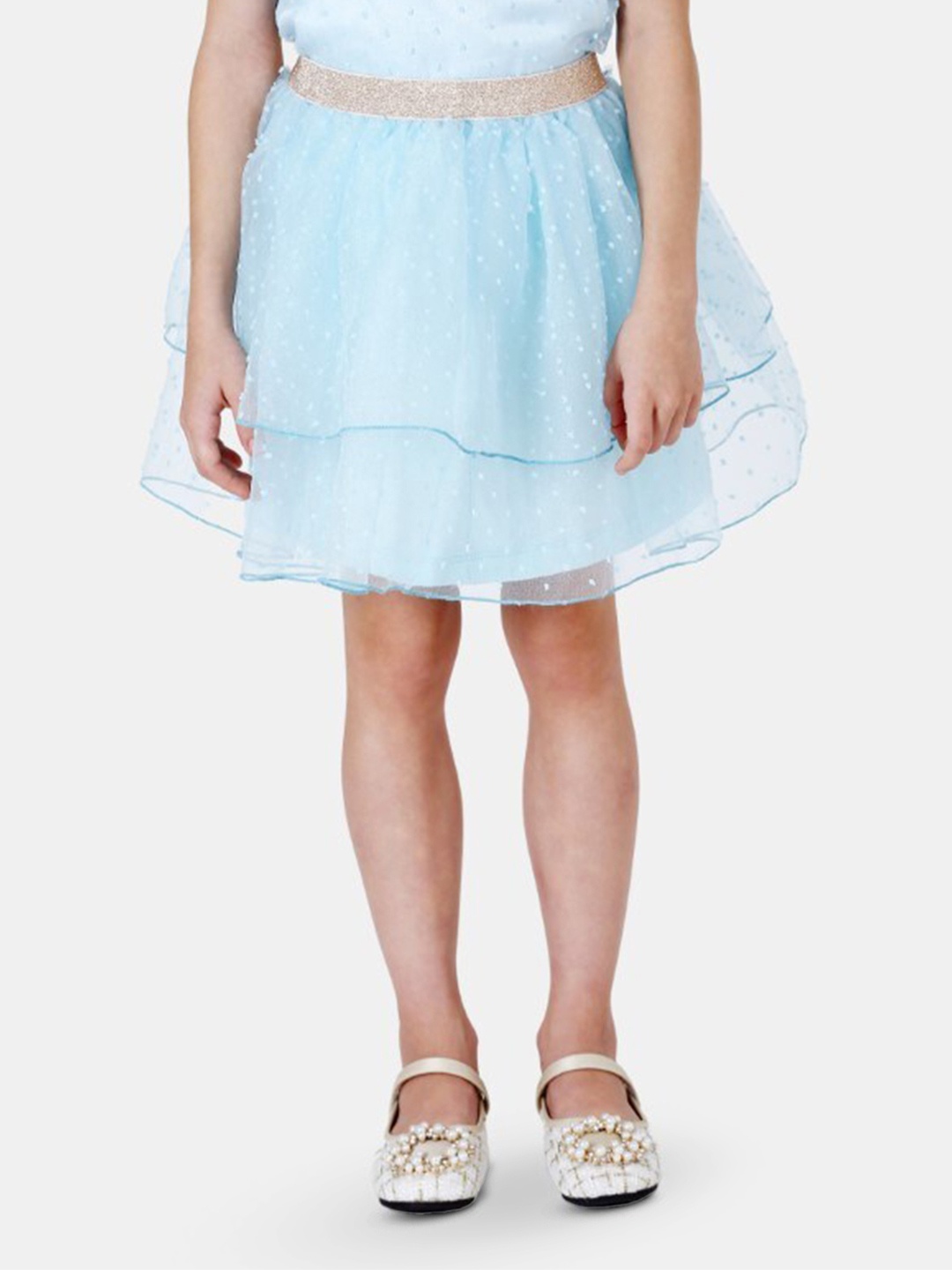 

One Friday Girls Lace Detail Layered A-Line Flared Skirts, Blue