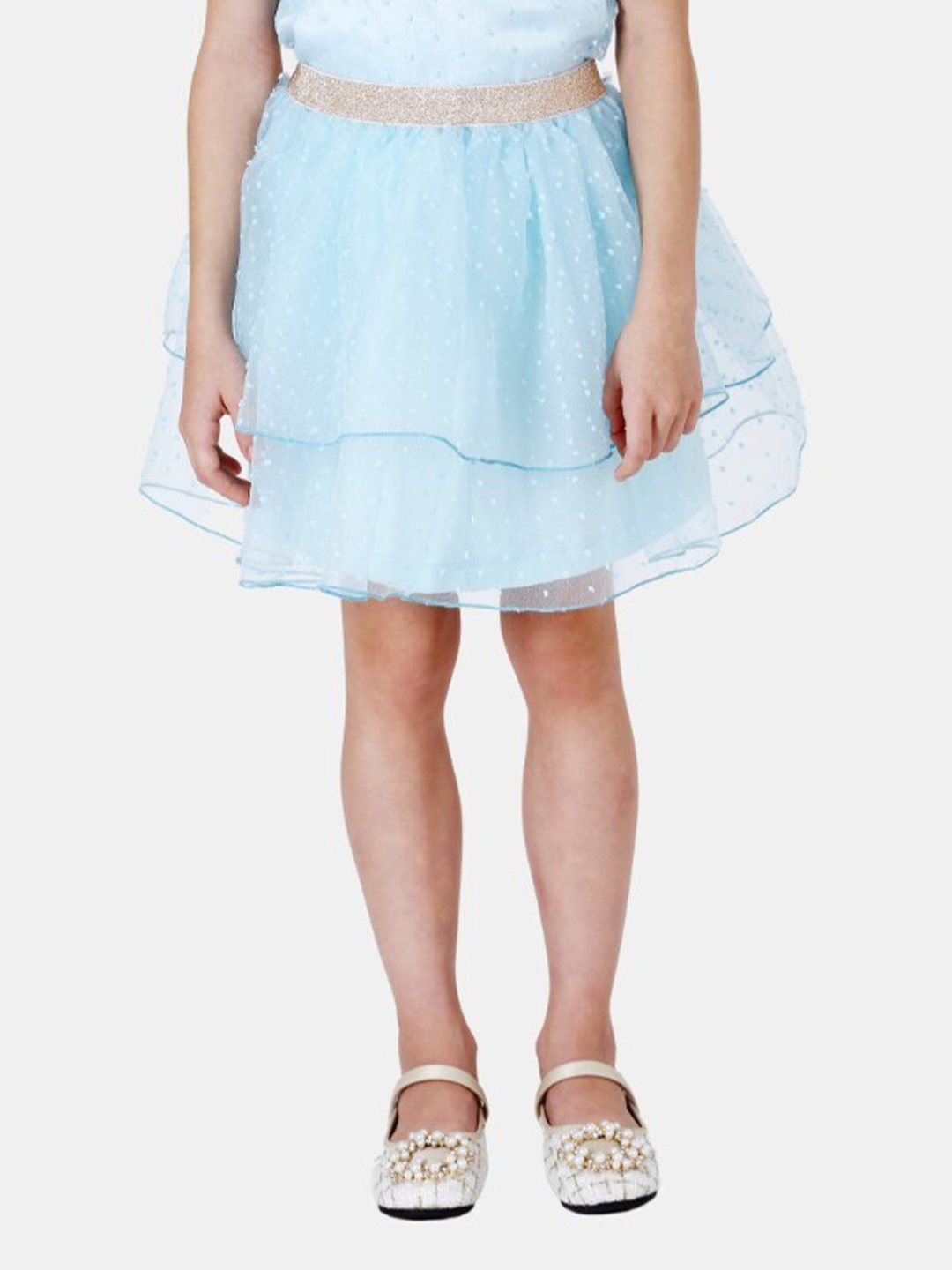 

One Friday Girls Lace Detail Layered A-Line Flared Skirts, Blue