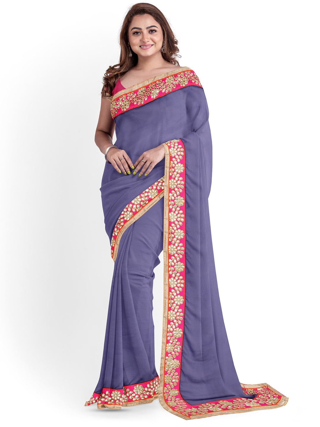 

ARPITA FASHION Woven Design Embellished Sequinned Saree, Navy blue