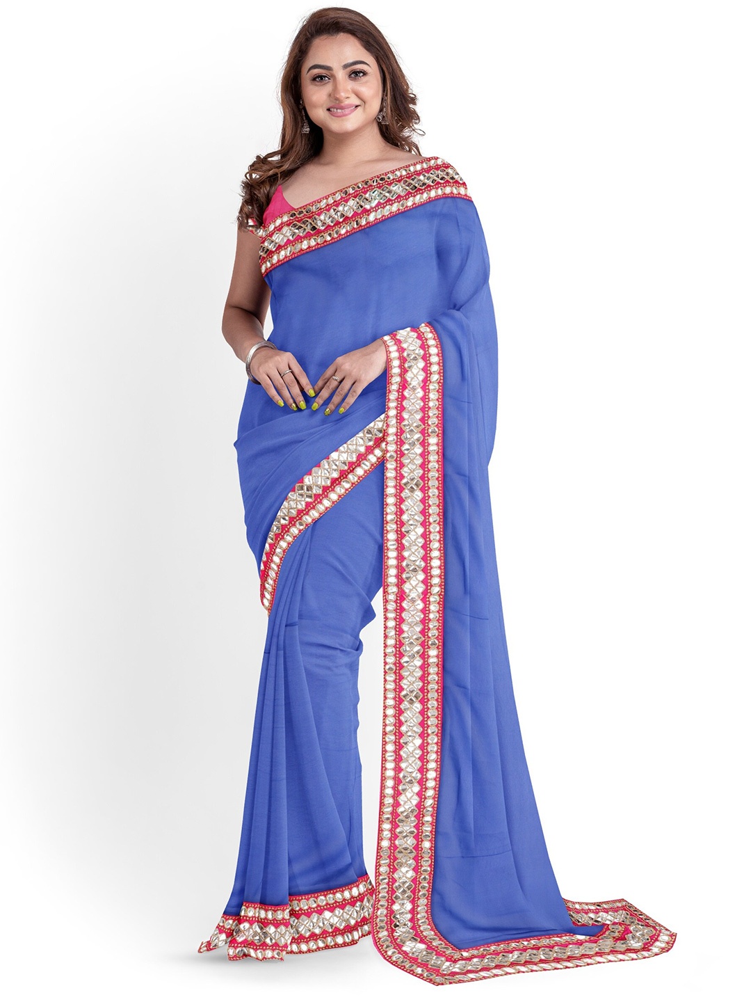 

ARPITA FASHION Woven Design Embellished Sequinned Saree, Blue