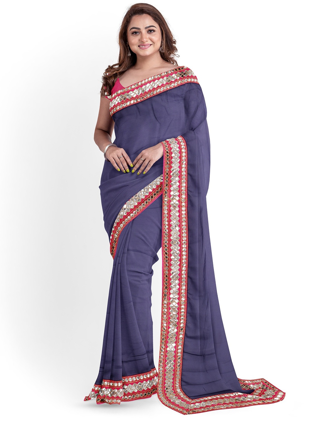 

ARPITA FASHION Woven Design Embellished Sequinned Saree, Navy blue