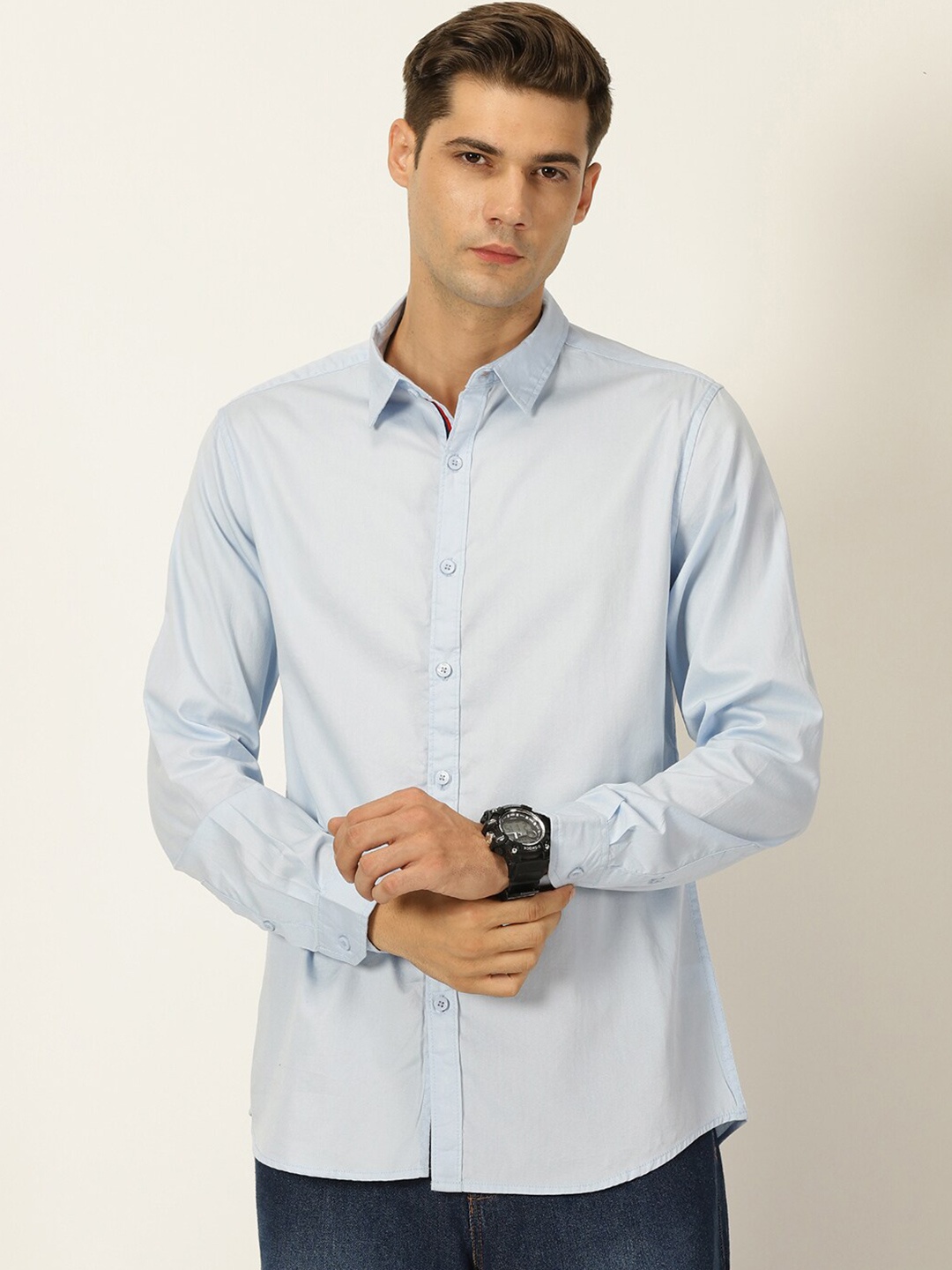 

Harvard Classic Slim Fit Spread Collar Long Sleeves Opaque Cotton Casual Shirt, Blue