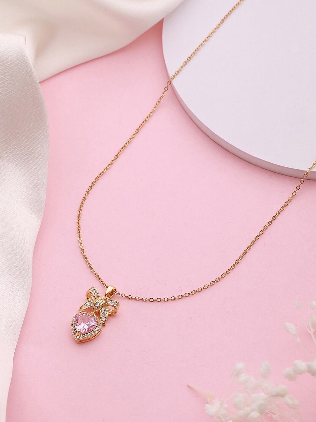 

Jazz and Sizzle Gold-Plated Cubic Zirconia Studded Pendant With Chain