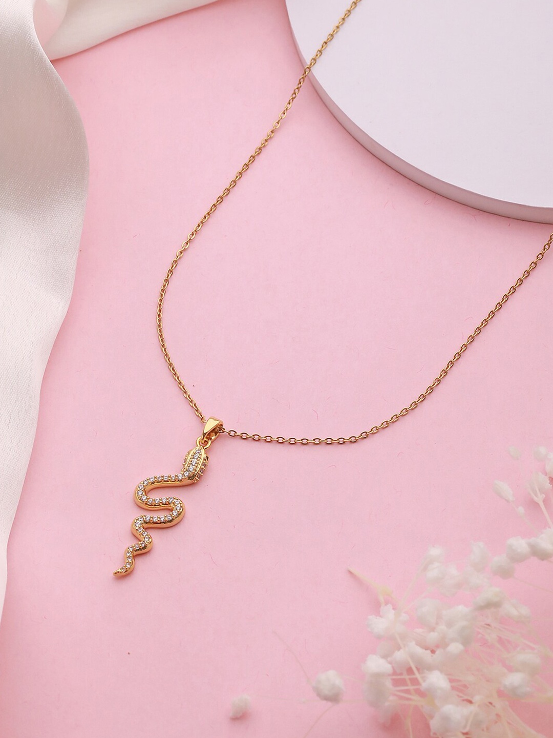 

Jazz and Sizzle Gold-Plated Cubic Zirconia Studded Pendant With Chain