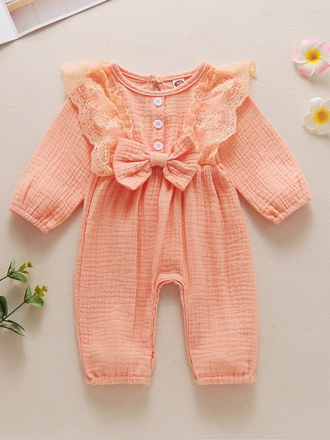 

StyleCast Infant Girls Self Design Rompers, Peach