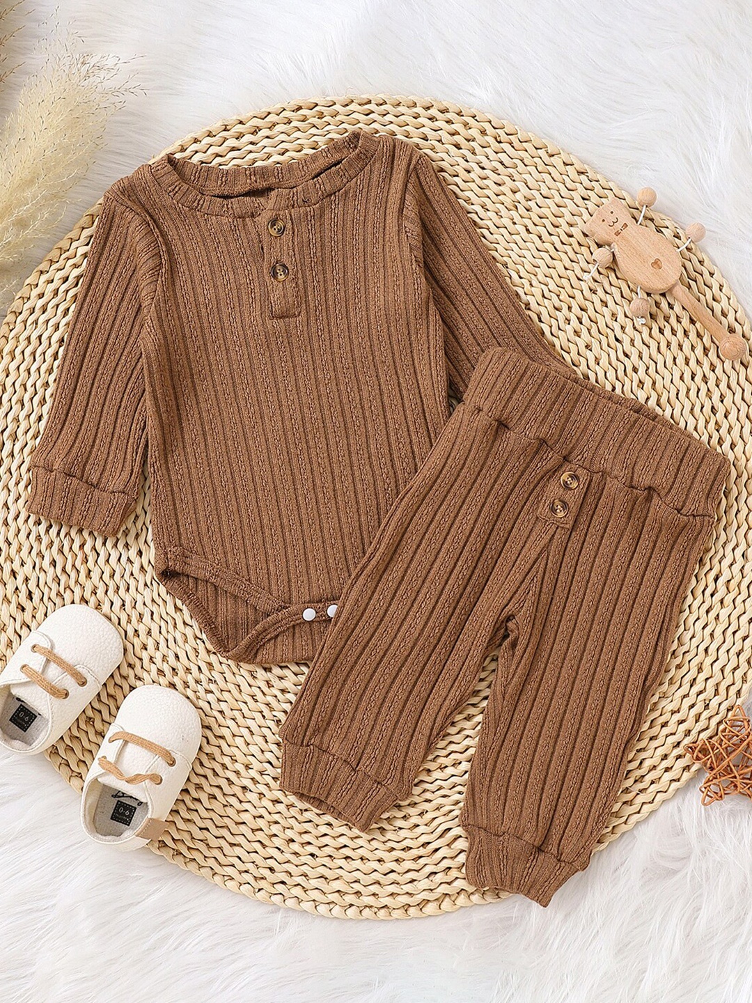 

StyleCast Infants Girls Brown Knitted Bodysuit With Trouser