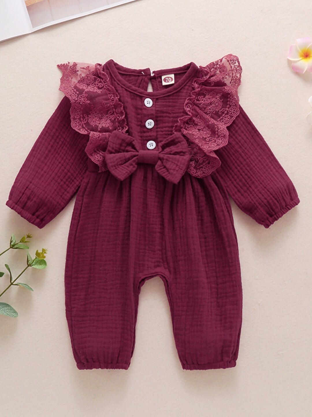 

StyleCast Girls Self Designed Ruffles Rompers, Maroon