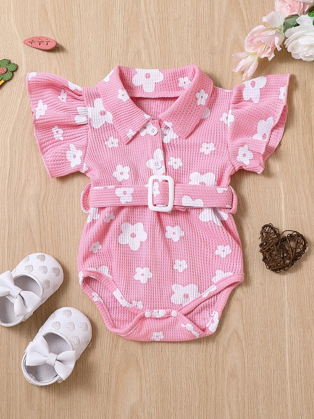 

StyleCast Girls Floral Printed Spread Collar Bodysuit, Pink