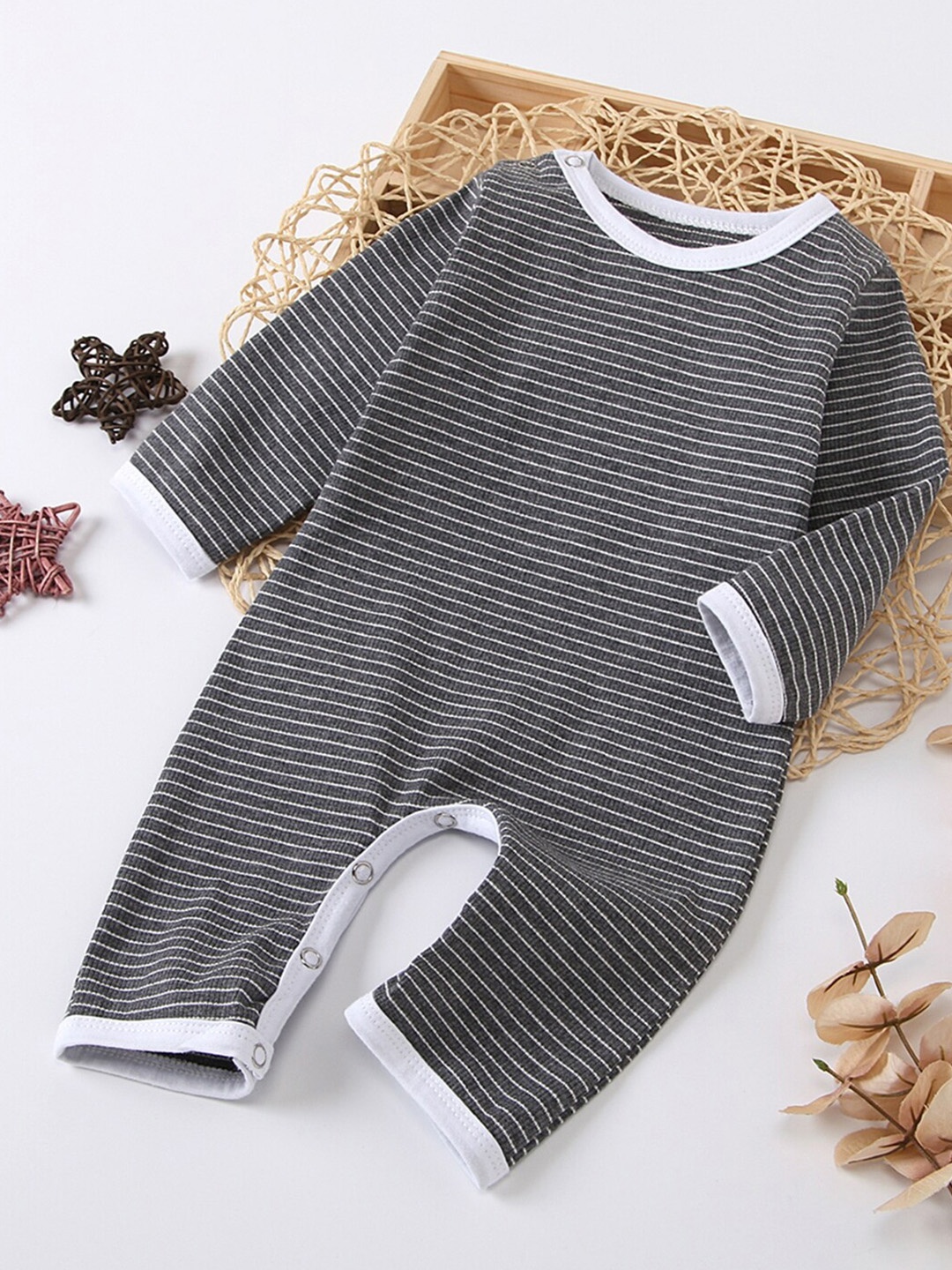 

StyleCast Girls Striped Cotton Rompers, Grey