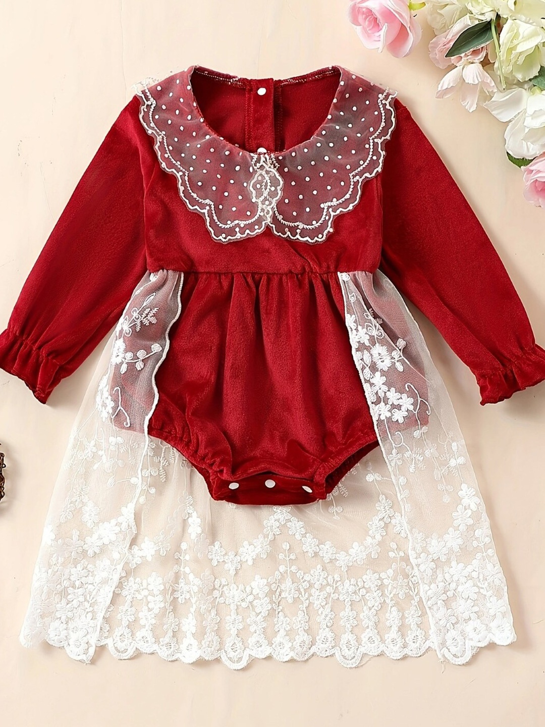 

StyleCast Infants Girls Red & White Lace Inserts Fit & Flare Dress