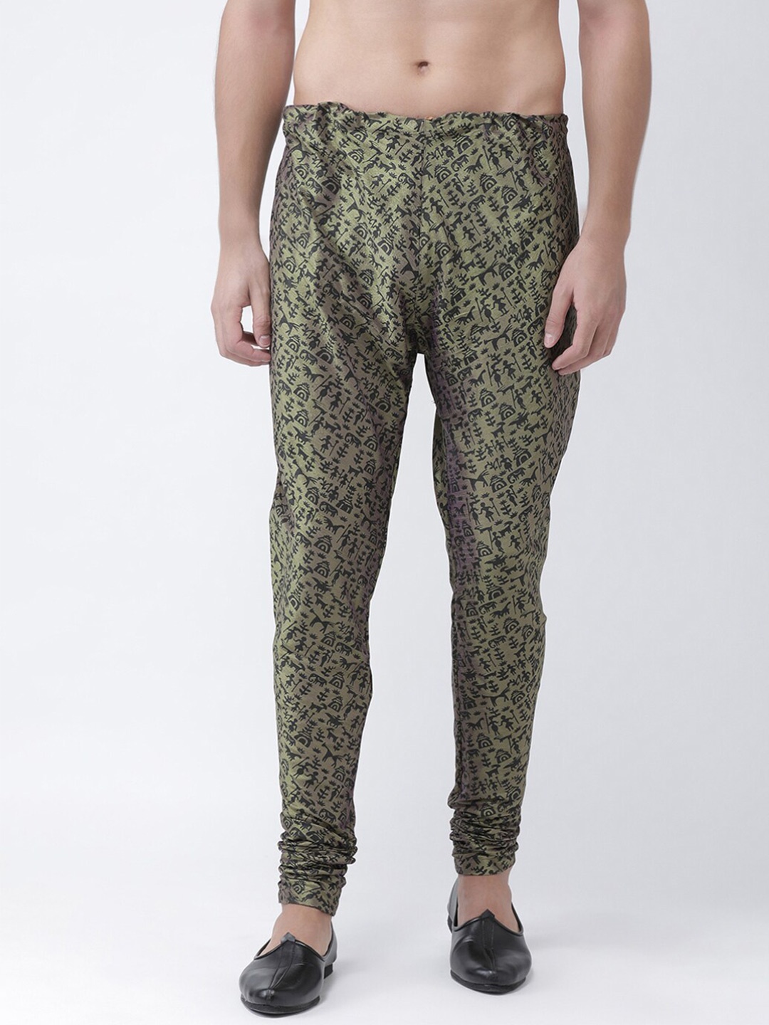 

DEYANN Men Tribal Printed Dupion Silk Straight-Fit Churidar, Green